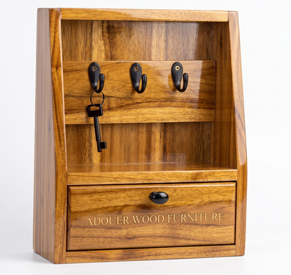 ADOUER WOOD Wooden Key Holder for Wall with Storage Drawer & Small Shelf