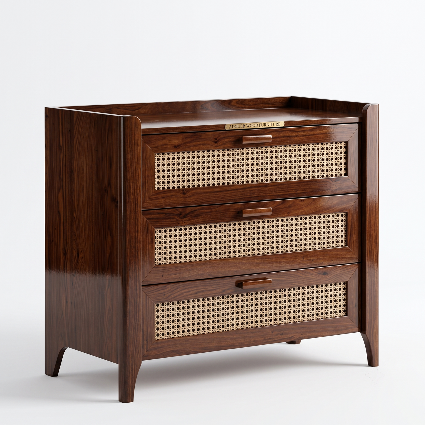 ADOUER WOOD Sheesham Wood Woven Rattan 3-Drawer Chest | Solid Wood Storage Dresser