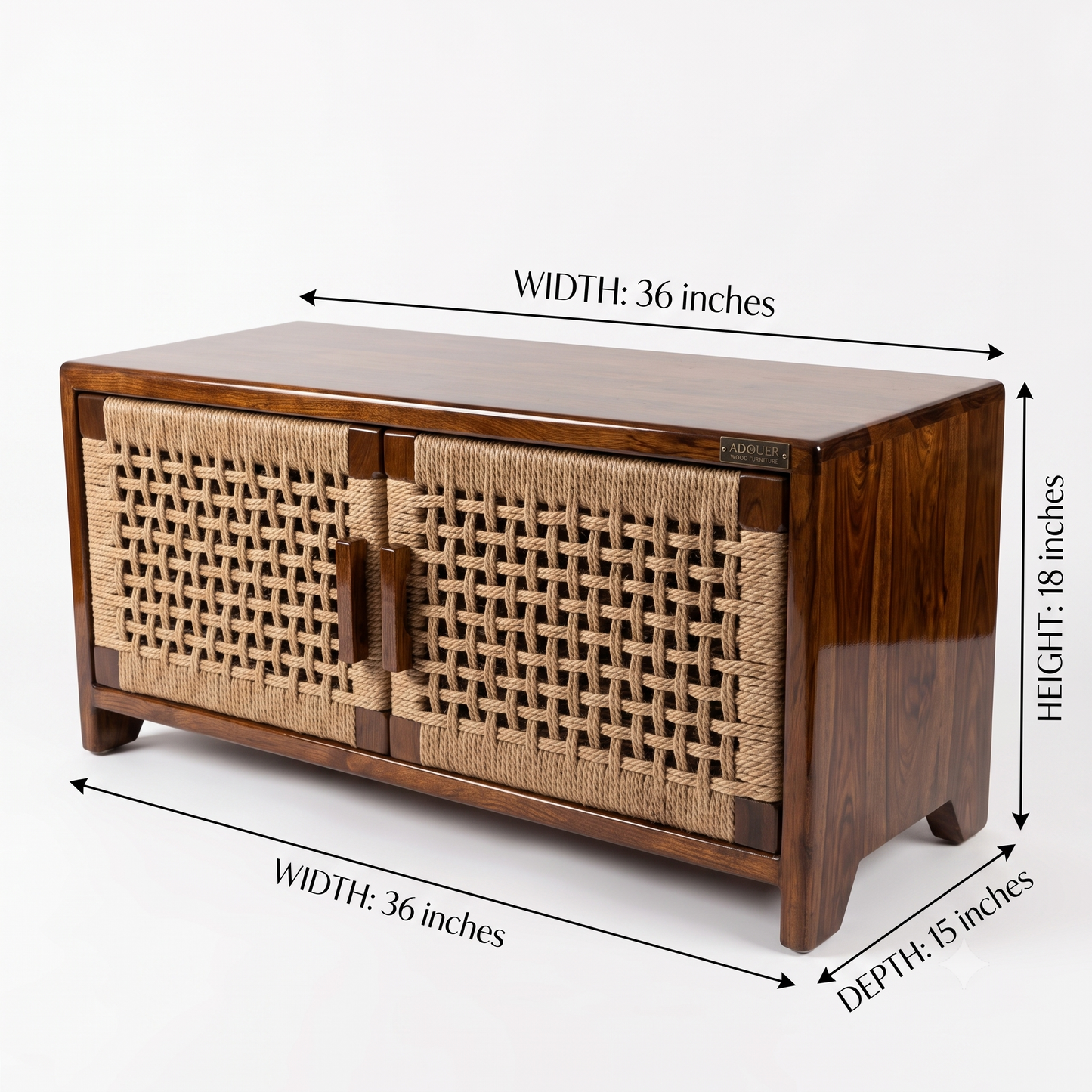 ADOUER WOOD Solid Wood TV Stand I Console Table with Woven Natural Jute/Rope Cabinet Doors