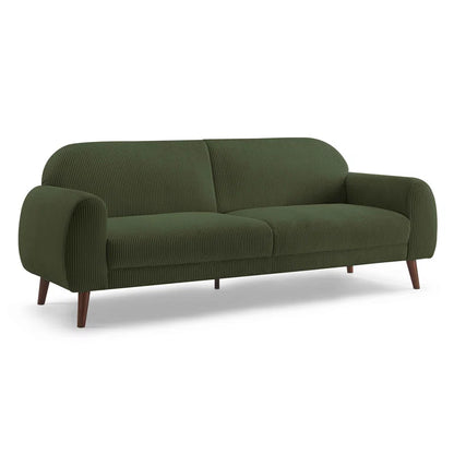Green sofa with wooden legs on a white background
