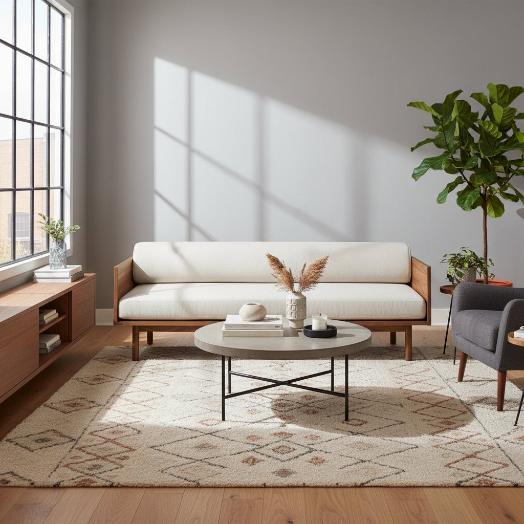 Wooden bench with white cushion on a white background