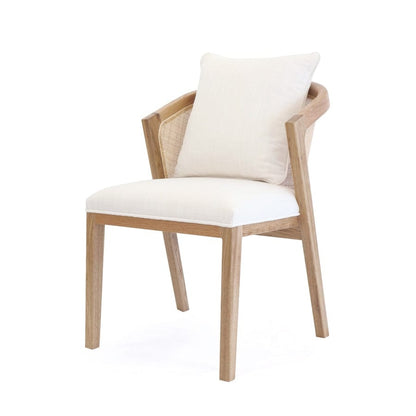 Modern chair with white cushioned seat and backrest on a white background