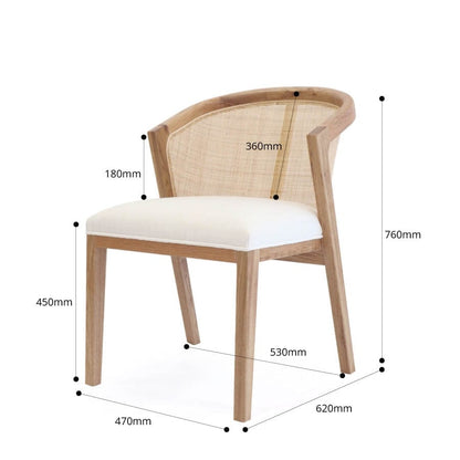 Chair with dimensions labeled on a white background