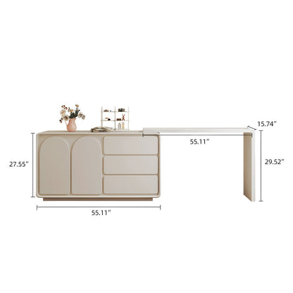 Beige sideboard with dimensions labeled on a white background