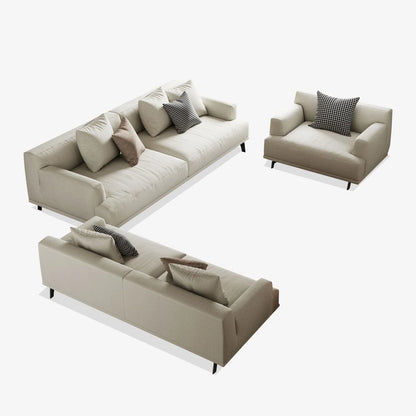 Beige sofa set with cushions on a white background