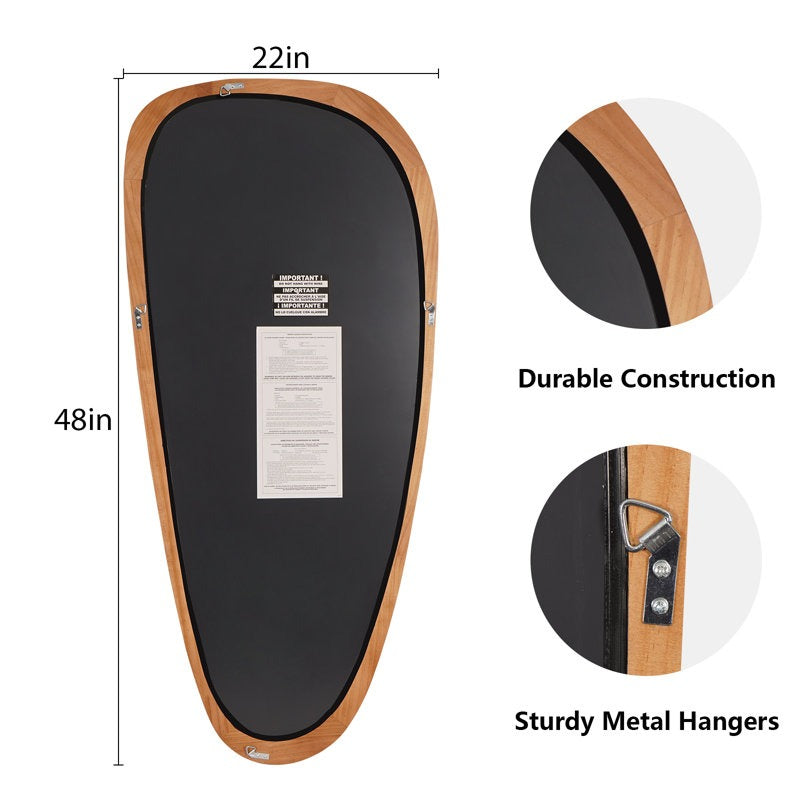 Black and wooden hanger with measurements and durability features highlighted