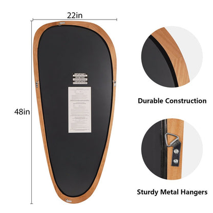 Black and wooden hanger with measurements and durability features highlighted