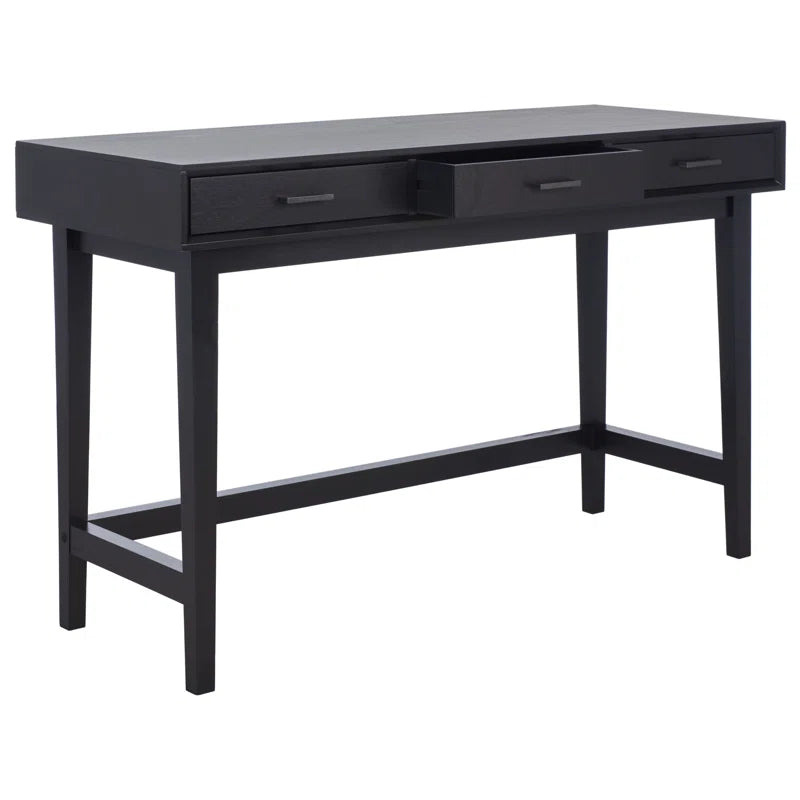 Black desk with drawers on a white background
