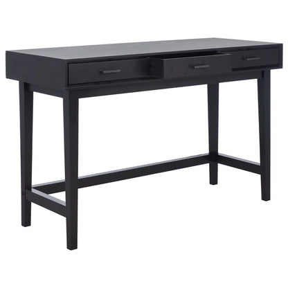 Black desk with drawers on a white background