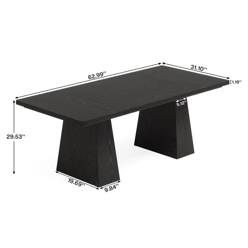 Black dining table with dimensions labeled on a white background
