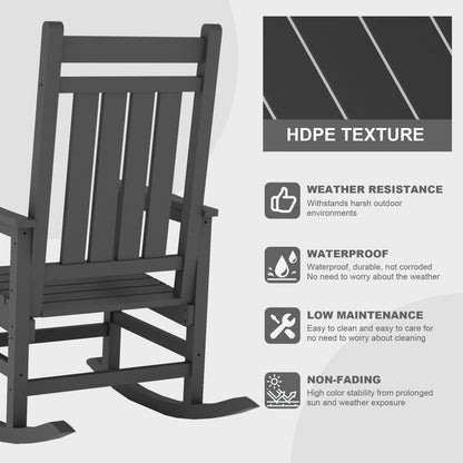 Black rocking chair with HDPE texture features on a gray background