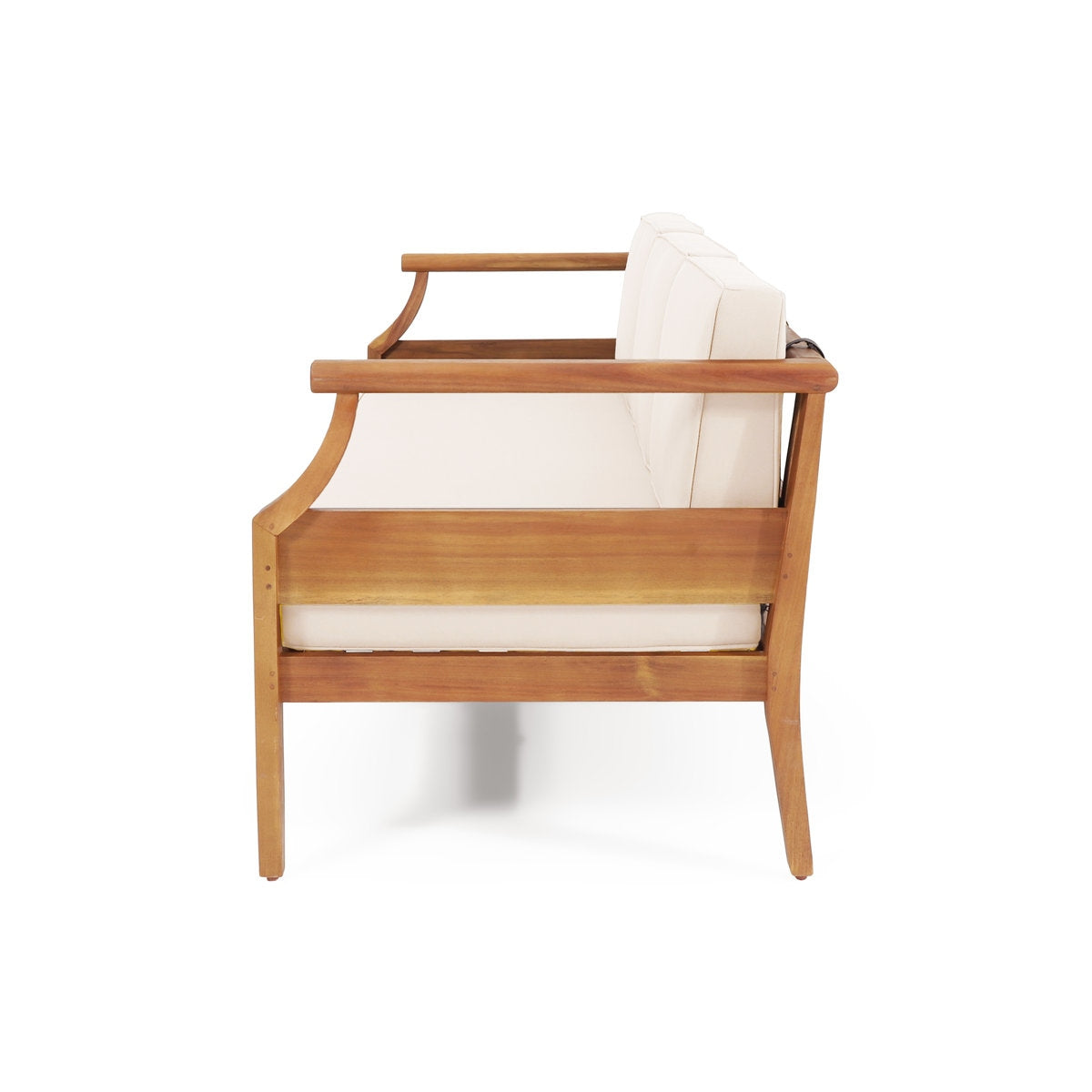 Wooden armchair with white cushions on a white background