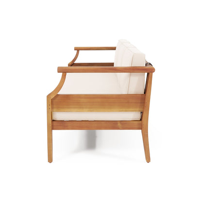 Wooden armchair with white cushions on a white background