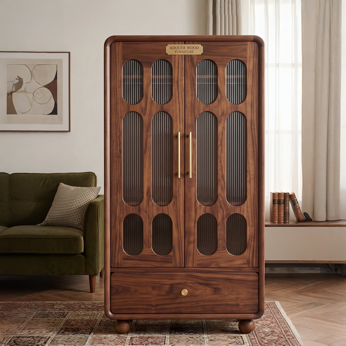 Wooden cabinet with glass panels 