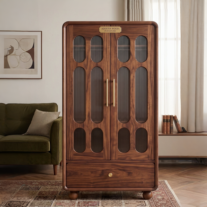 Wooden cabinet with glass panels 