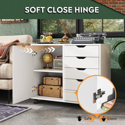Cabinet with soft close hinge feature in a home setting