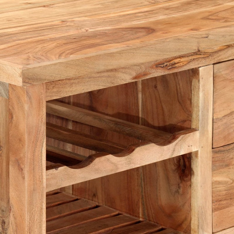 Close-up of a wooden shelf with a natural finish