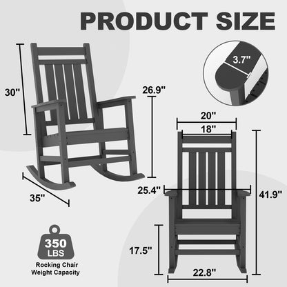 Dimensions and weight capacity of a rocking chair on a white background