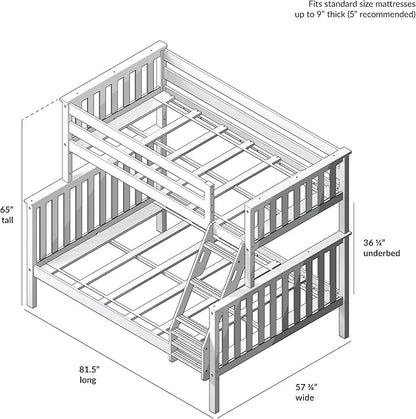 Dimensions of a wooden bunk bed with ladder and mattresses