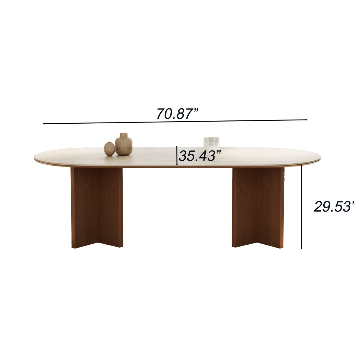 Dining table with dimensions labeled on a white background