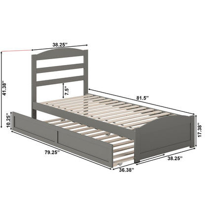 Gray bed frame with dimensions labeled on a white background