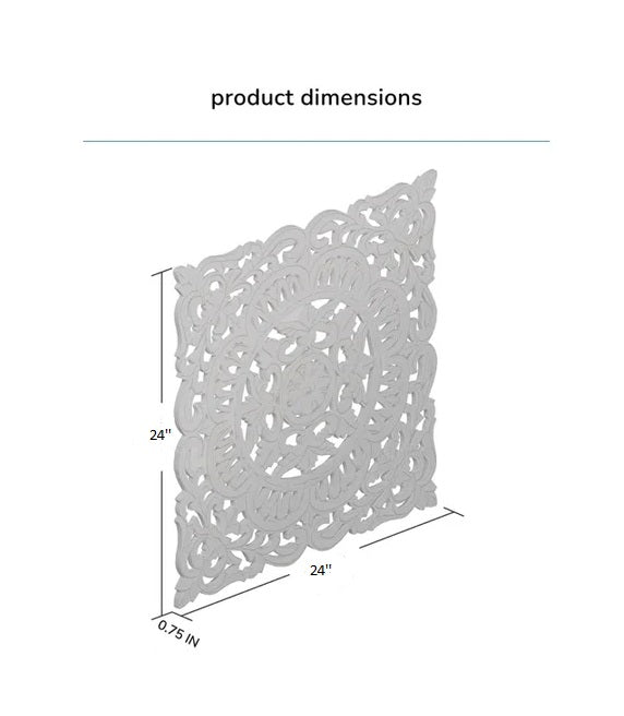 Gray decorative wall art with dimensions on a white background