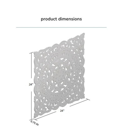 Gray decorative wall art with dimensions on a white background