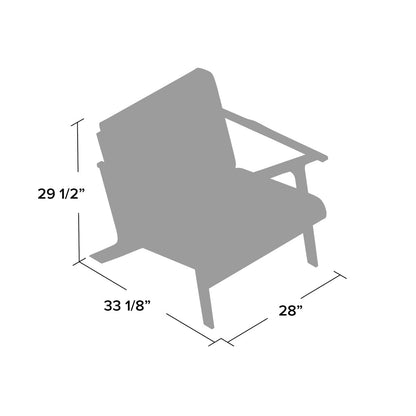 Gray silhouette of a chair with dimensions labeled on a white background