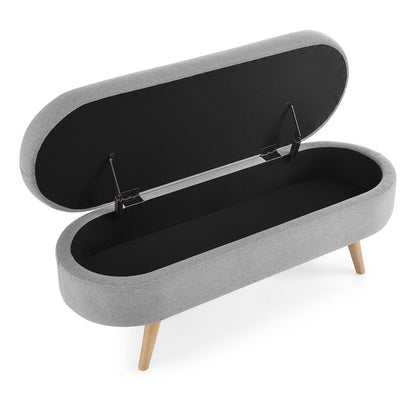 Gray storage bench with open lid on a white background
