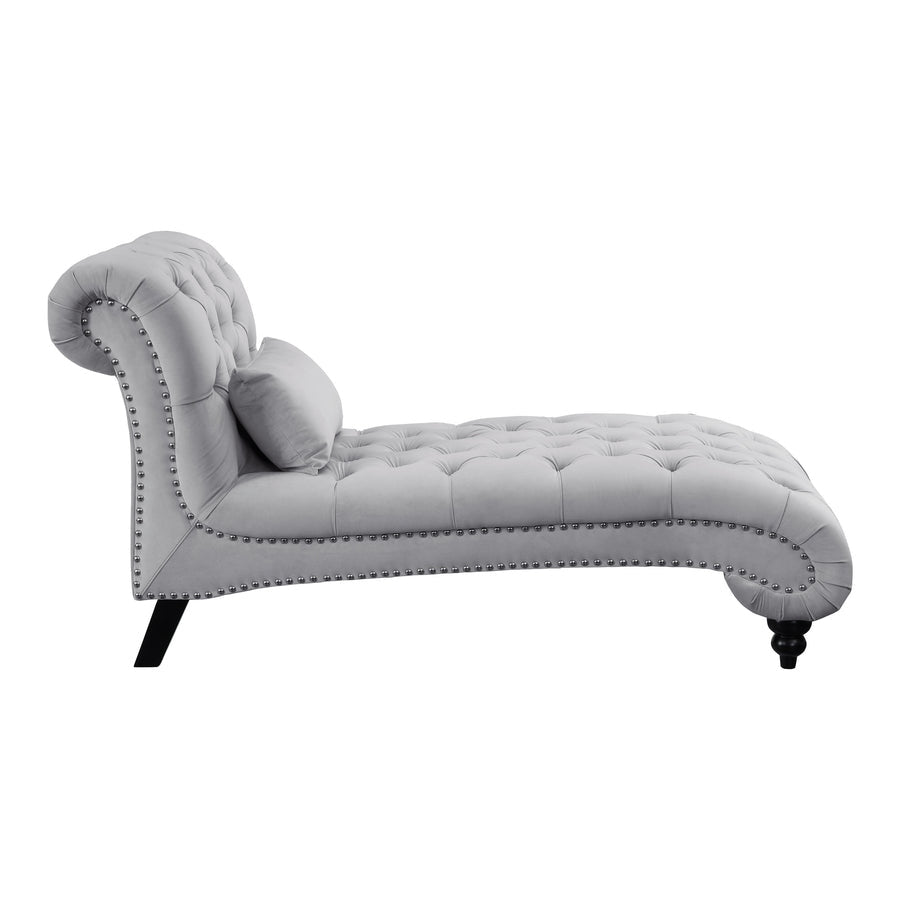 Gray tufted chaise lounge on a white background