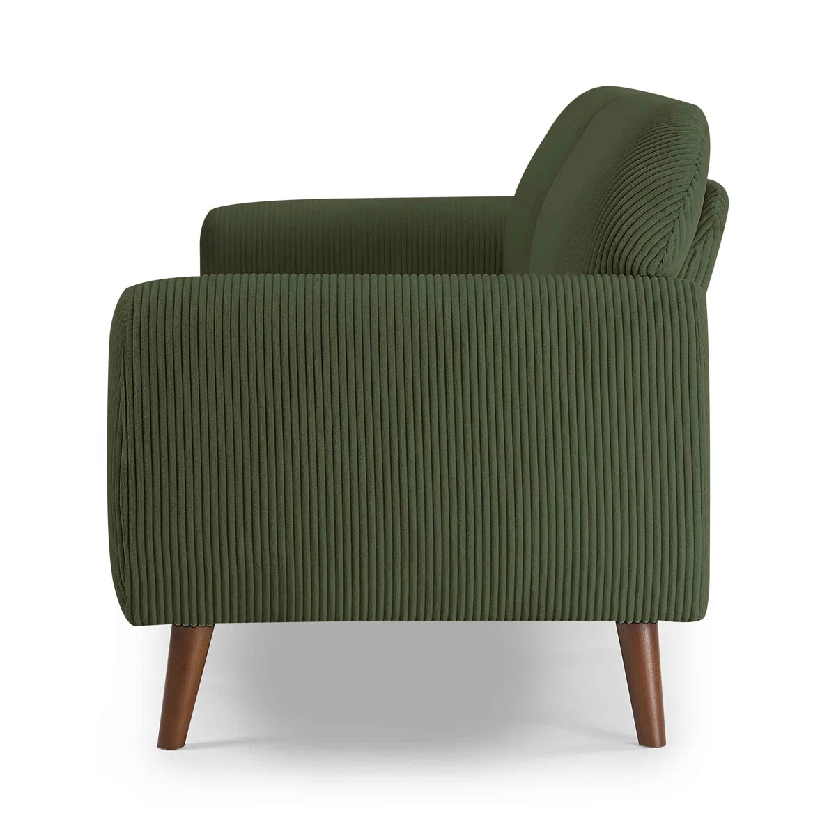 Green armchair with wooden legs on a white background