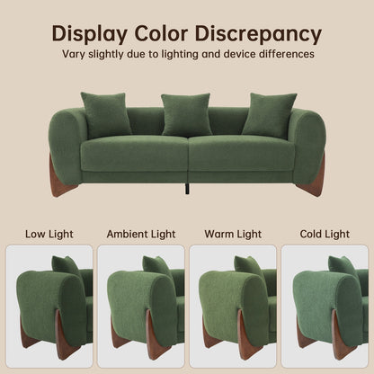 Green sofa with color discrepancy notes and light conditions display.