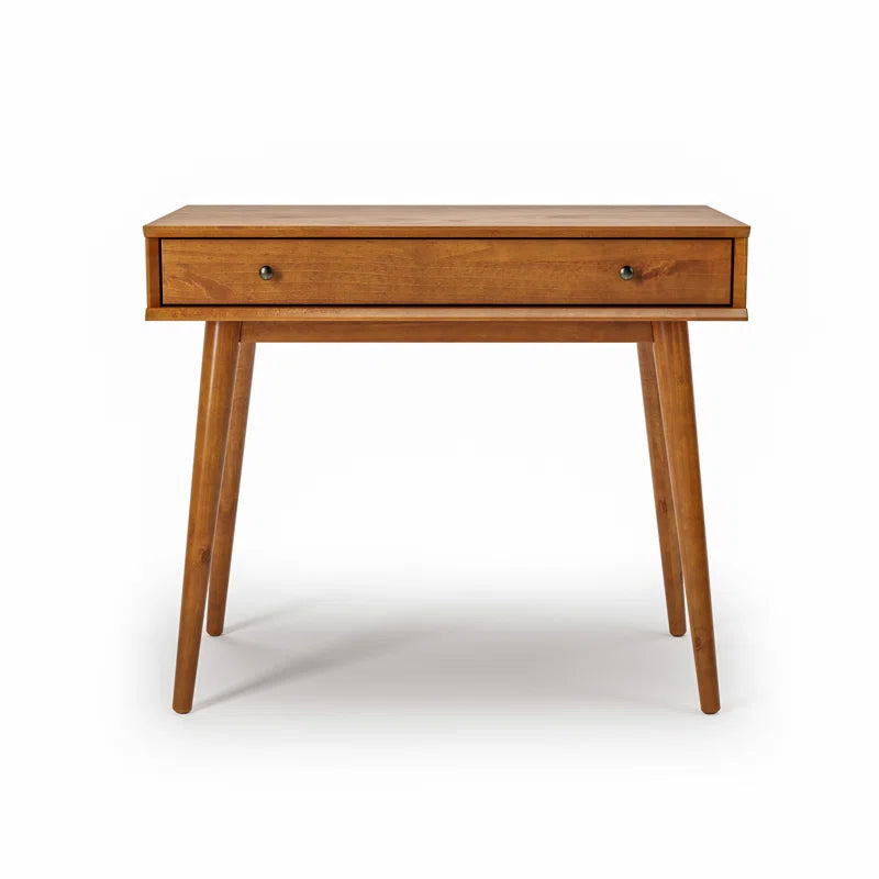 Wooden desk with a drawer on a white background
