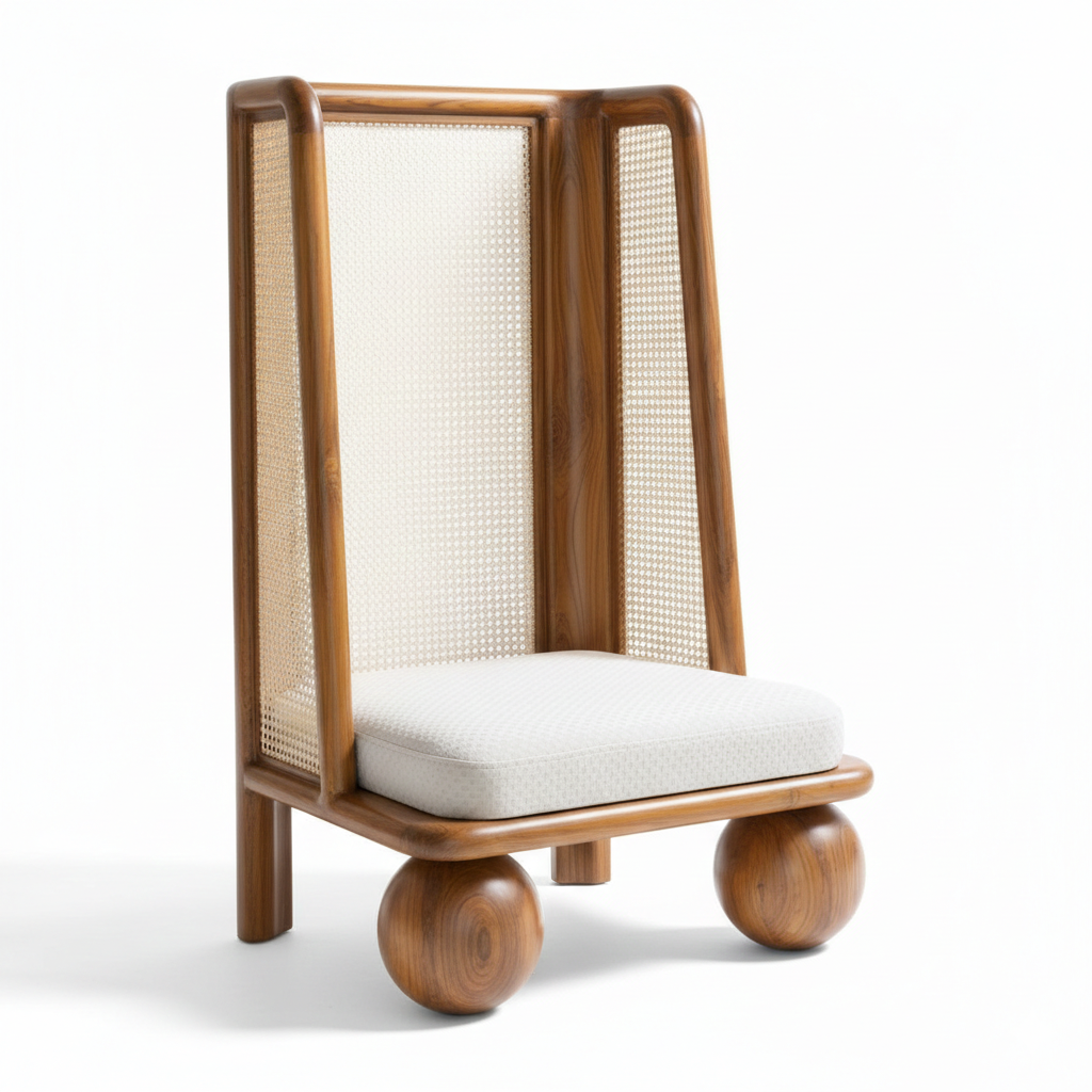 Wooden chair with a white cushion on a white background