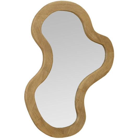 Wooden mirror with wavy frame on a white background