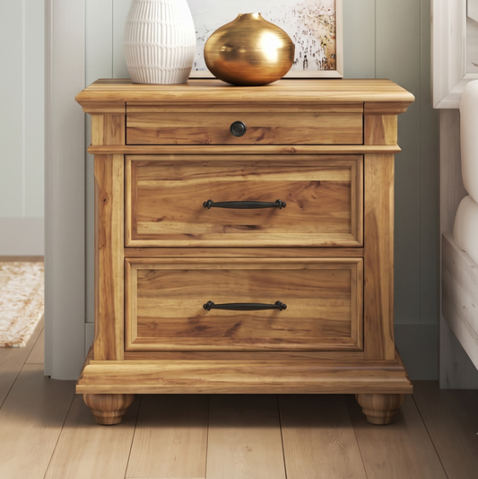 Wooden nightstand with three drawers 