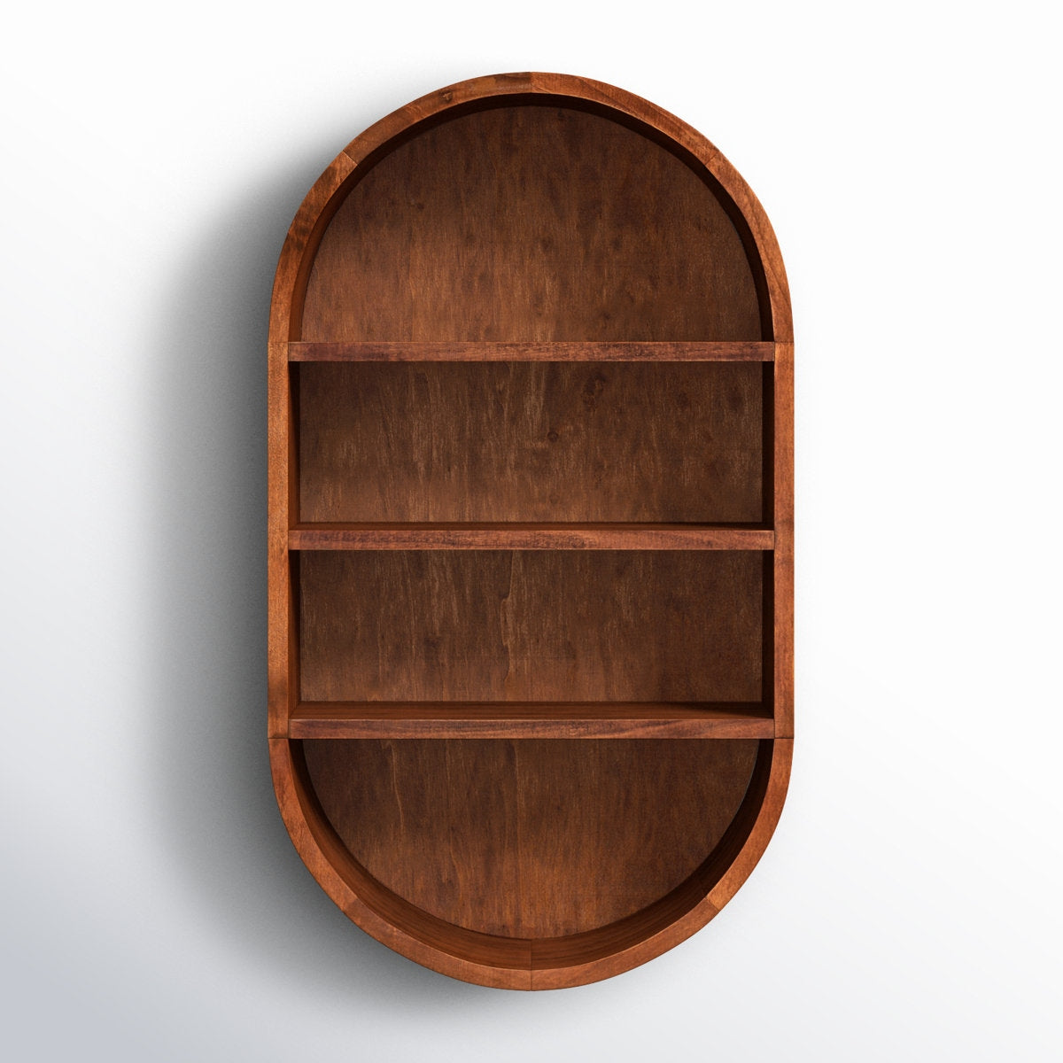 Wooden oval shelf on a white background