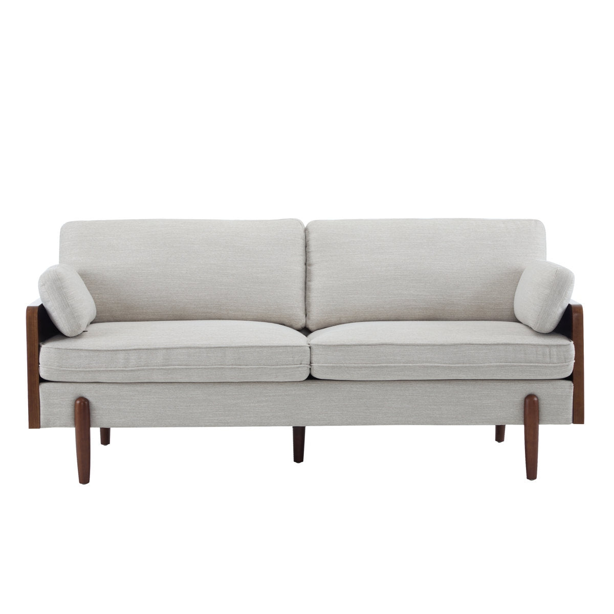 Light gray sofa with wooden legs on a white background