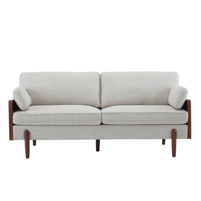 Light gray sofa with wooden legs on a white background