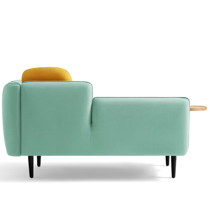 Light green sofa with a yellow cushion on a white background