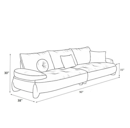 Line drawing of a sofa with dimensions labeled