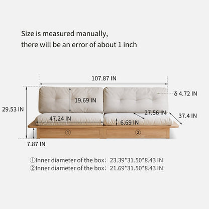 Measurement chart of a sectional sofa with dimensions labeled.