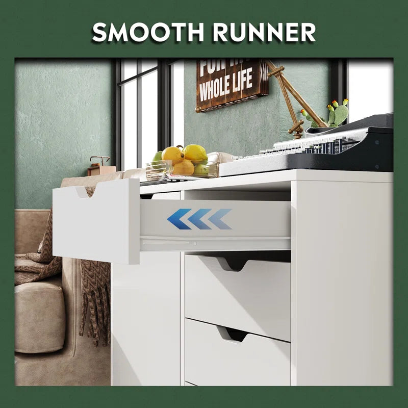 Modern kitchen island with drawers and a smooth runner surface, featuring the brand 'Smooth Runner'.
