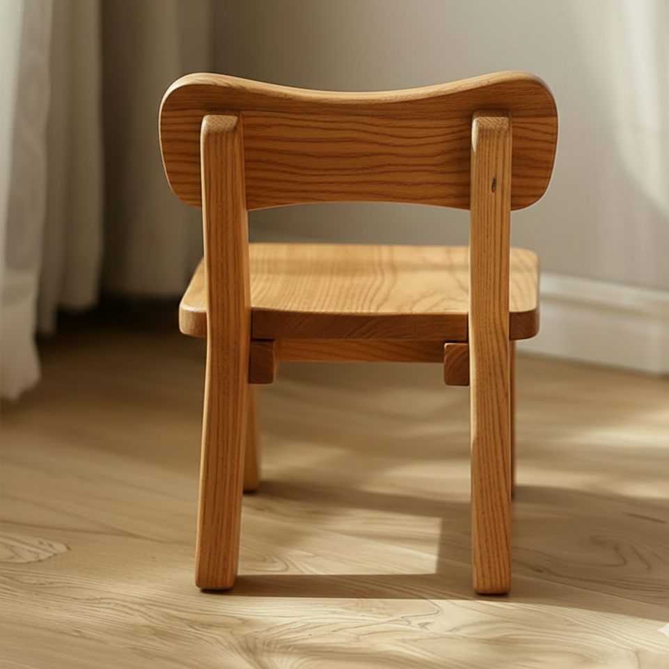 Wooden chair on a wooden floor with a neutral background