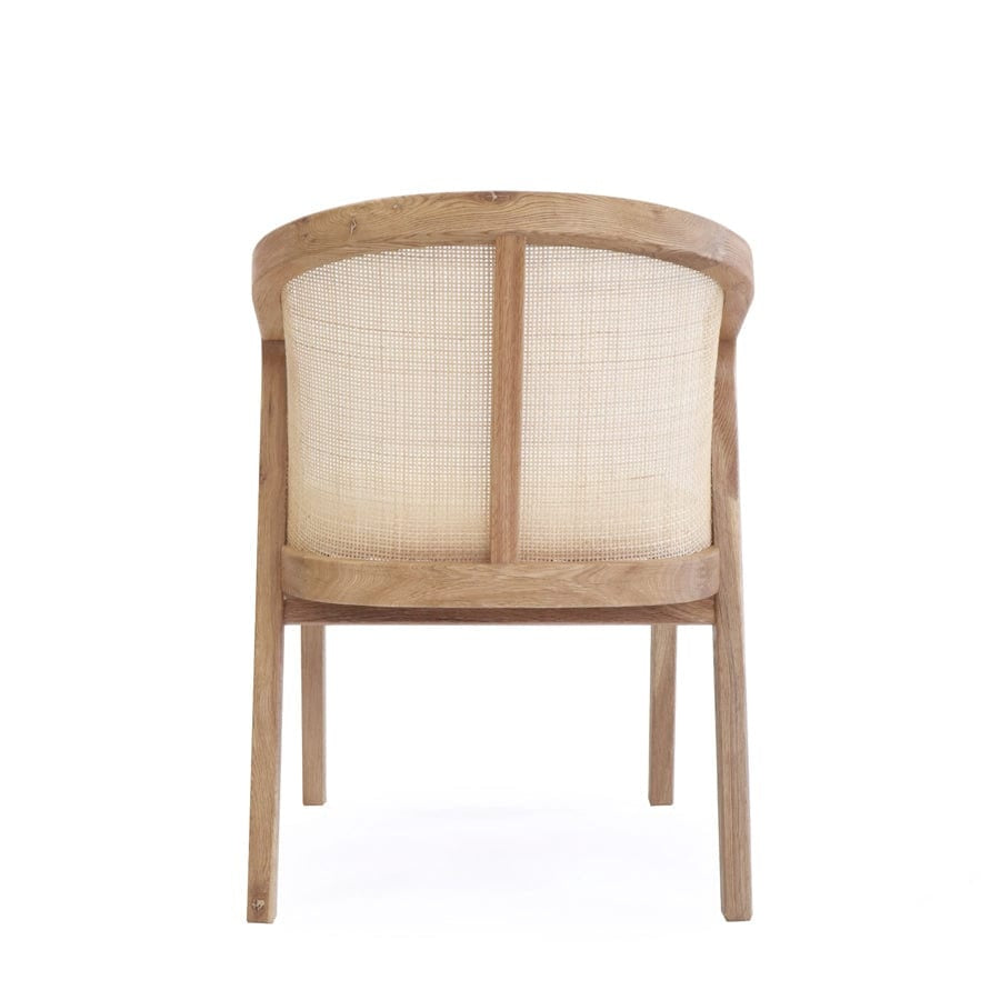 Wooden chair with woven backrest on a white background