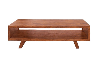 Wooden coffee table with a shelf on a white background