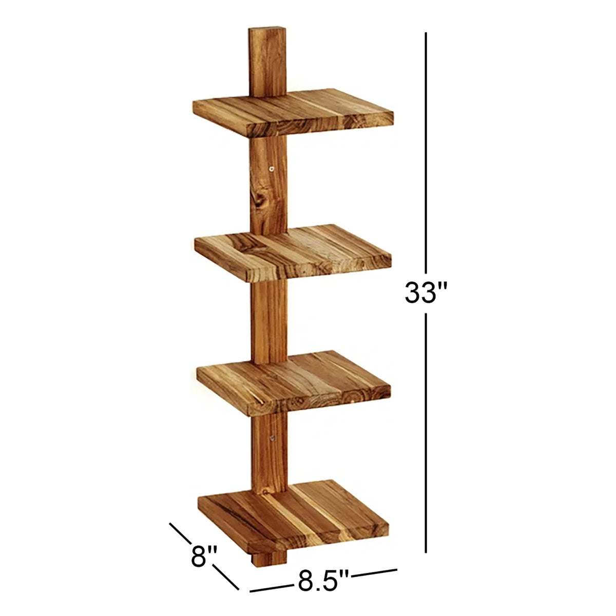Wooden shelf with dimensions on a white background