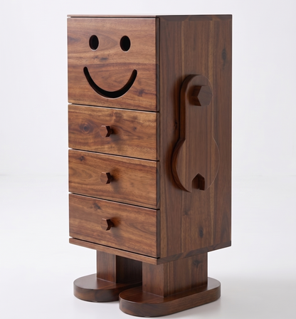 beautiful Wooden dresser with smiley face design on a white background
