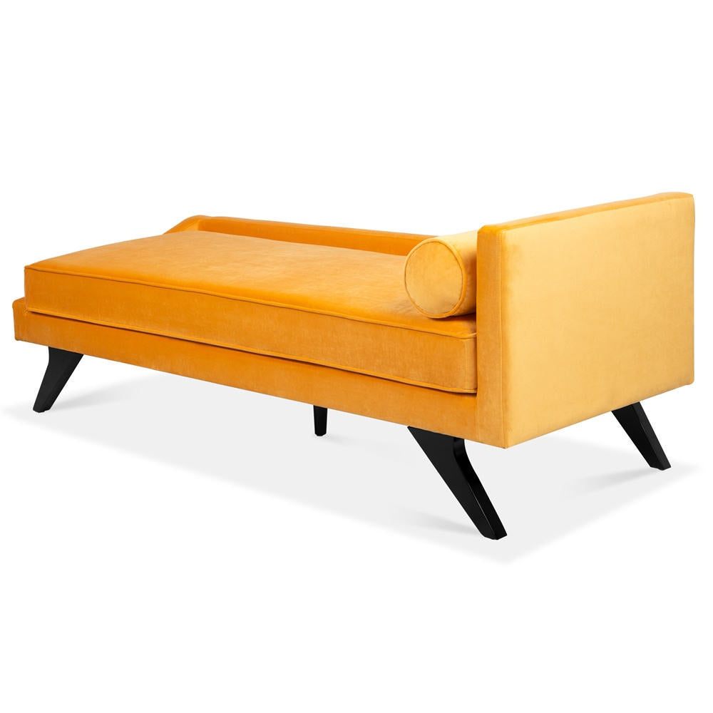 Orange bench with black legs on a white background