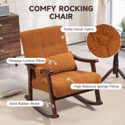 Orange rocking chair with features highlighted in a room setting